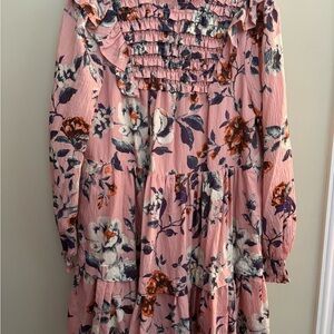 Anthropologie Pink Floral Smocked Dress